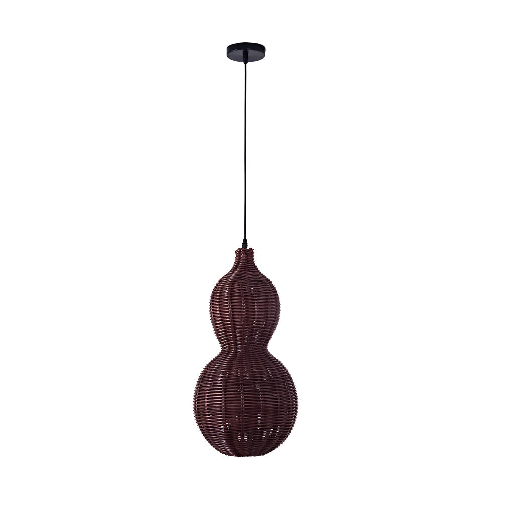 Woven Rattan Pendant Light With Gourd Silhouette, Outdoor Fixture