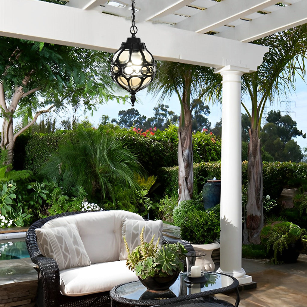 Outdoor Chandelier With Retro Ball Shades, Aluminum And Glass Build
