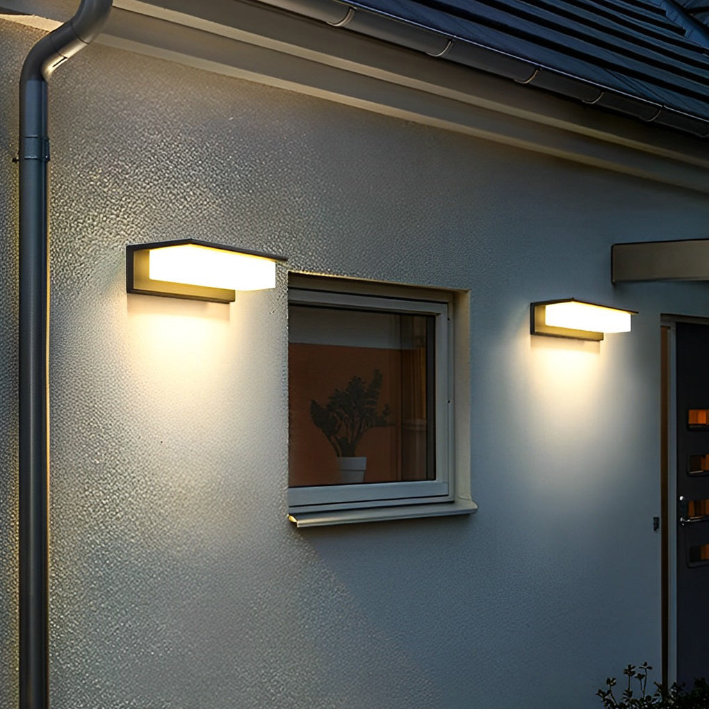 Solcelle utendørs vegglampe, aluminiumdesign med LED fra skumring til daggry