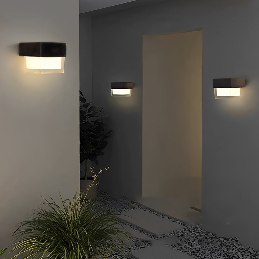 Square Solar Wall Light With Iron Frame, Minimalist LED Outdoor Sconce