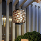 Lustre d'extérieur en rotin et fer, design rustique moderne tressé à la main