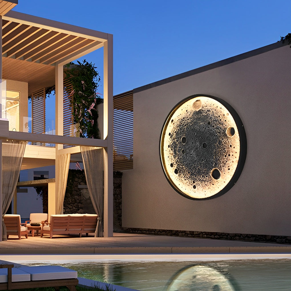 Applique murale rebelle en forme de croissant de lune, finition extérieure aluminium effet béton  