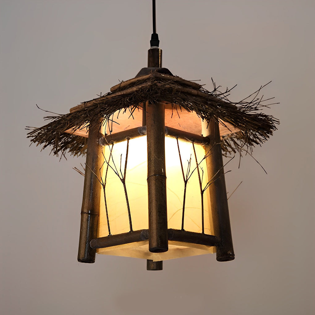 Wyne Branch-Pattern Bamboo-Style Outdoor Lantern Light