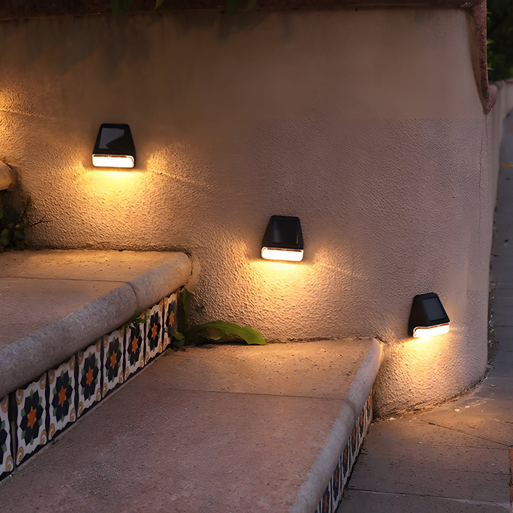 Solar Dusk-to-Dawn Step Lights, Weatherproof Black PVC Set Of 4