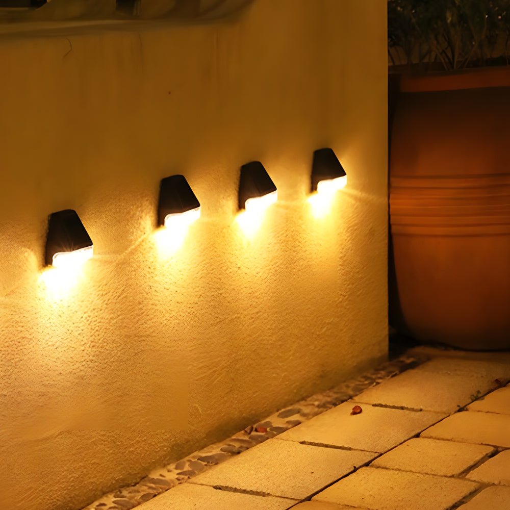 Solar Dusk-to-Dawn Step Lights, Weatherproof Black PVC Set Of 4