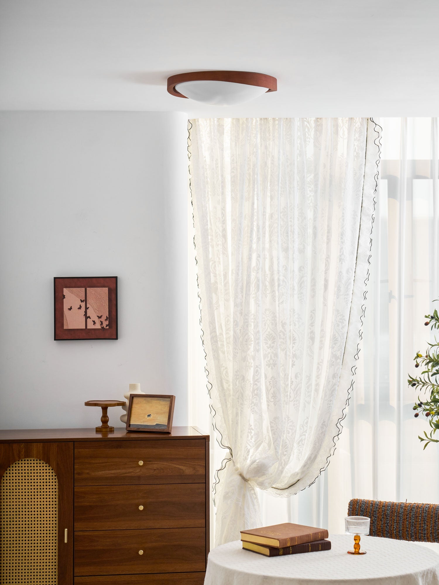 Ceiling Light, Walnut Curved Edge, Flush Mount, Integrated LED, Dimmable