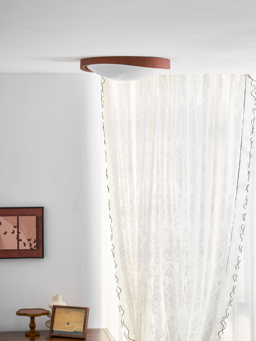 Ceiling Light, Walnut Curved Edge, Flush Mount, Integrated LED, Dimmable