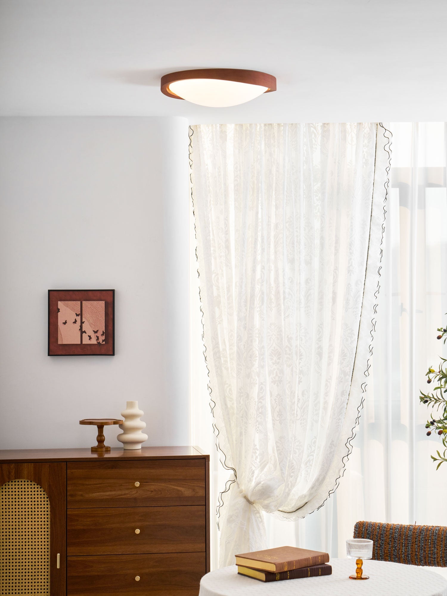 Ceiling Light, Walnut Curved Edge, Flush Mount, Integrated LED, Dimmable