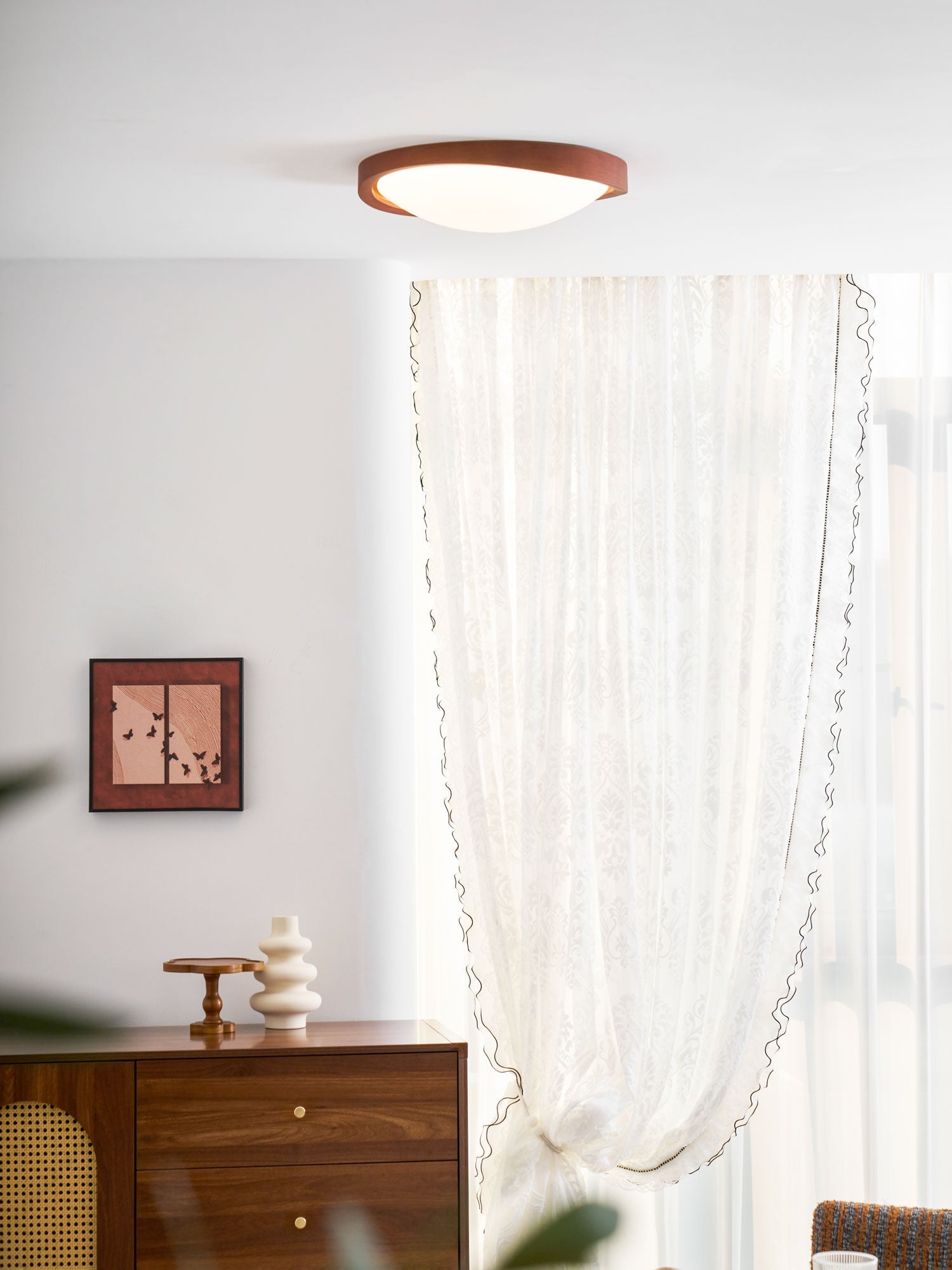 Ceiling Light, Walnut Curved Edge, Flush Mount, Integrated LED, Dimmable
