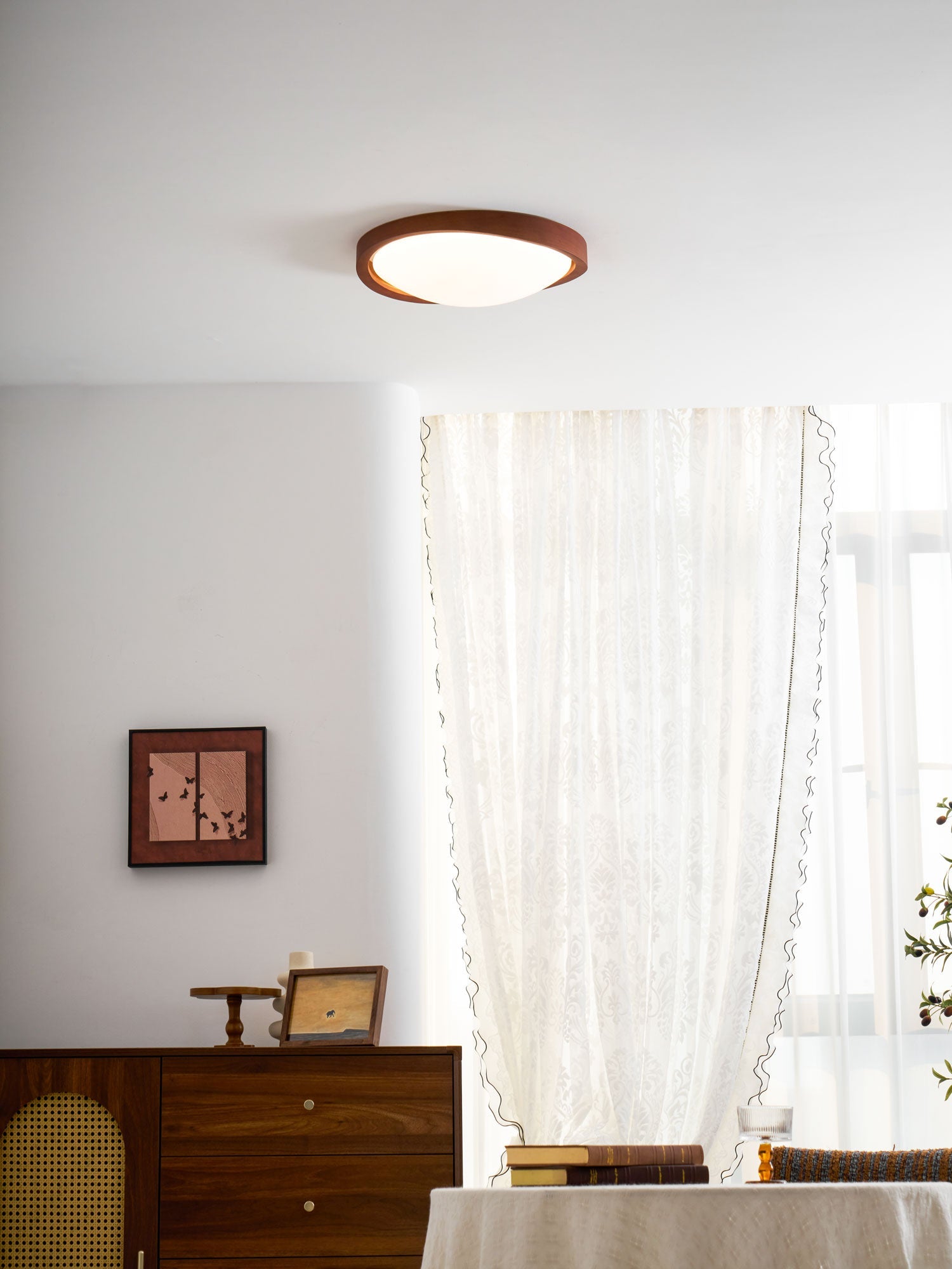 Ceiling Light, Walnut Curved Edge, Flush Mount, Integrated LED, Dimmable