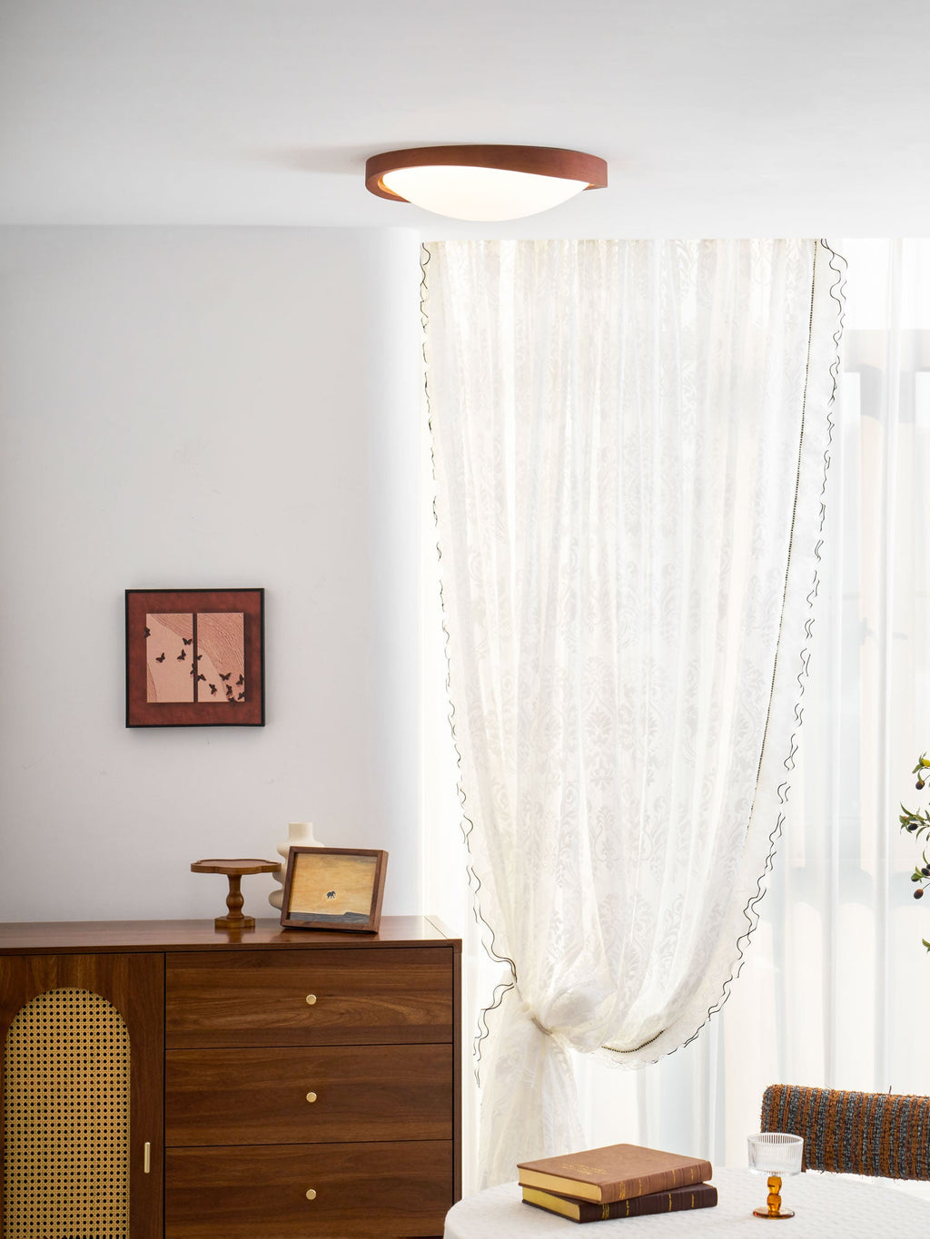 Ceiling Light, Walnut Curved Edge, Flush Mount, Integrated LED, Dimmable