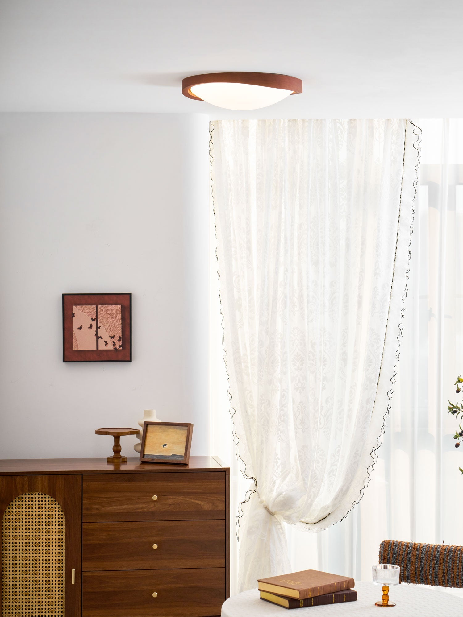 Ceiling Light, Walnut Curved Edge, Flush Mount, Integrated LED, Dimmable