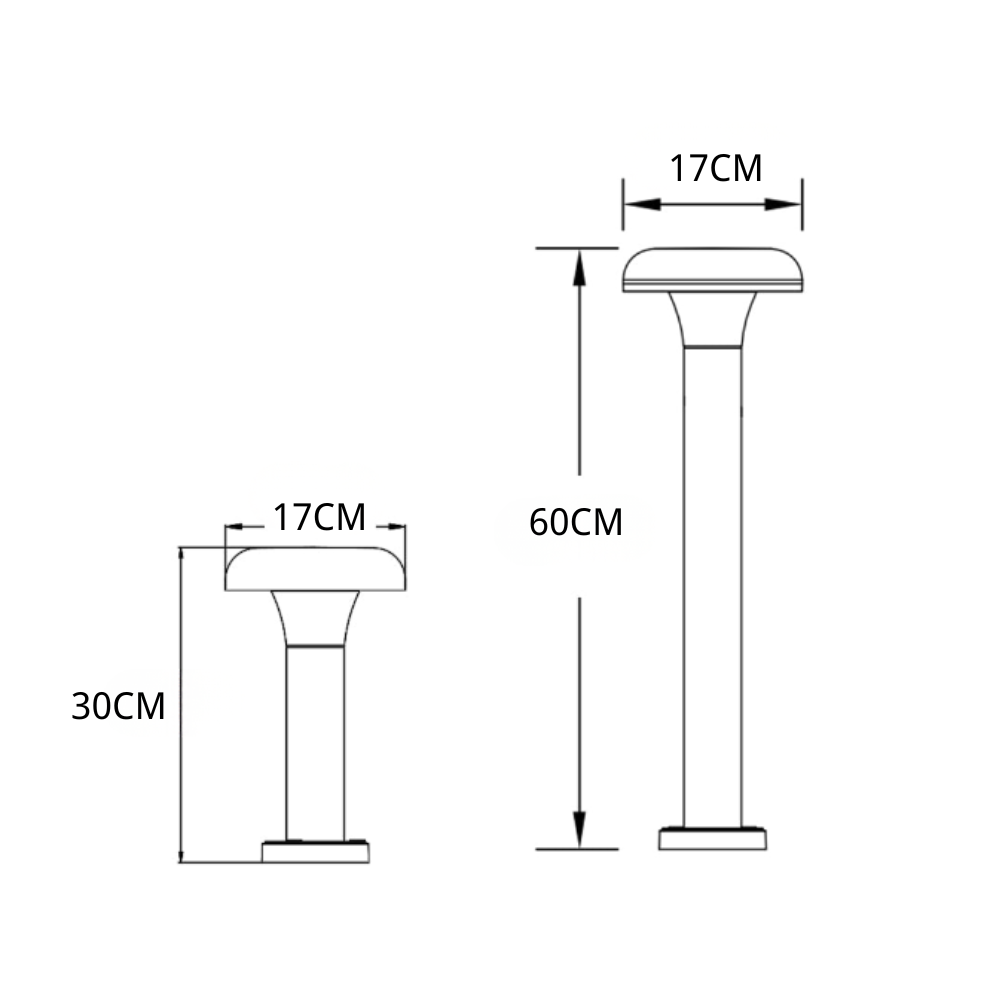 Black and white line drawing showing two versions of a pedestal or column with dimensions labeled 17CM width, 30CM height, and 60CM height.