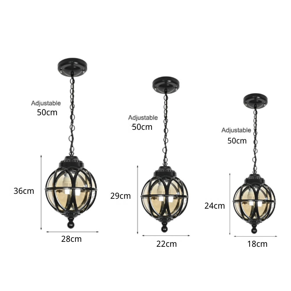 Adjustable Chain Outdoor Pendant Light With Heat-Resistant Glass Shade