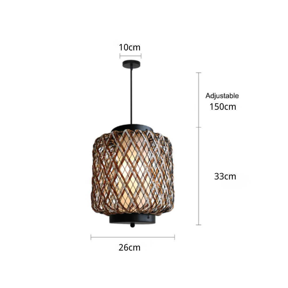 Lustre d'extérieur en rotin et fer, design rustique moderne tressé à la main