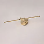 Angled view of this gold-finish Clérachic wall light on a plain wall, showing the offset bar and round canopy, unlit.
