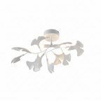 Loftlampe, hvide keramiske ginkgo-bladskærme, G9, guldfinish