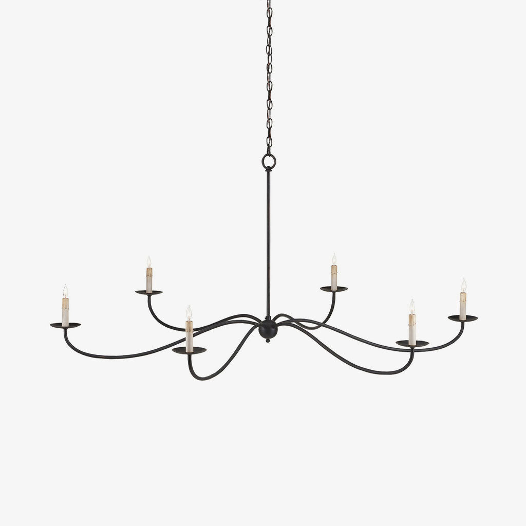 An illustrated silhouette of this Clérachic chandelier in black, its six curved arms shown without lampshades.
