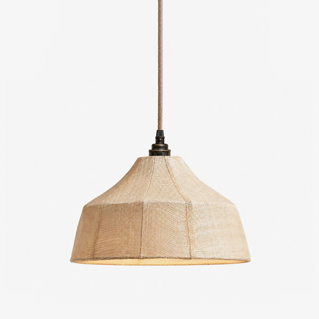 A single faceted woven-fibre Clérachic pendant is shown on a plain white background, its bronze cord fitting visible.