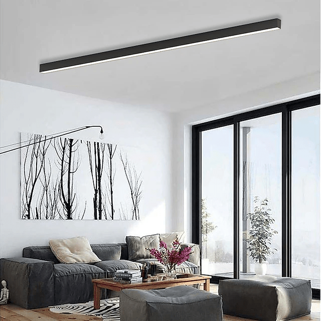Loftlampe, lineær LED-stribe, 48-tommer indbygget, akryl diffuser