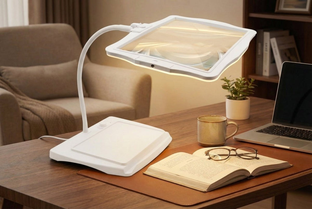 48-LED Magnifier Desk Lamp, Gooseneck Arm, 3X Glass Lens, USB-C Rechargeable
