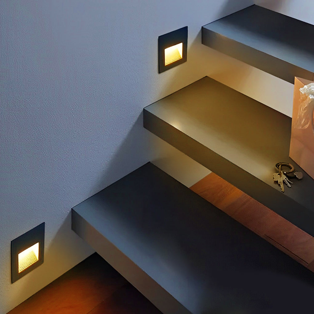 Luz LED embutida para degraus em alumínio preto para escadas exteriores