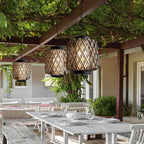 Lustre d'extérieur en rotin et fer, design rustique moderne tressé à la main