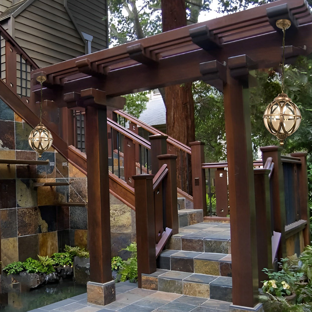 Adjustable Chain Outdoor Pendant Light With Heat-Resistant Glass Shade