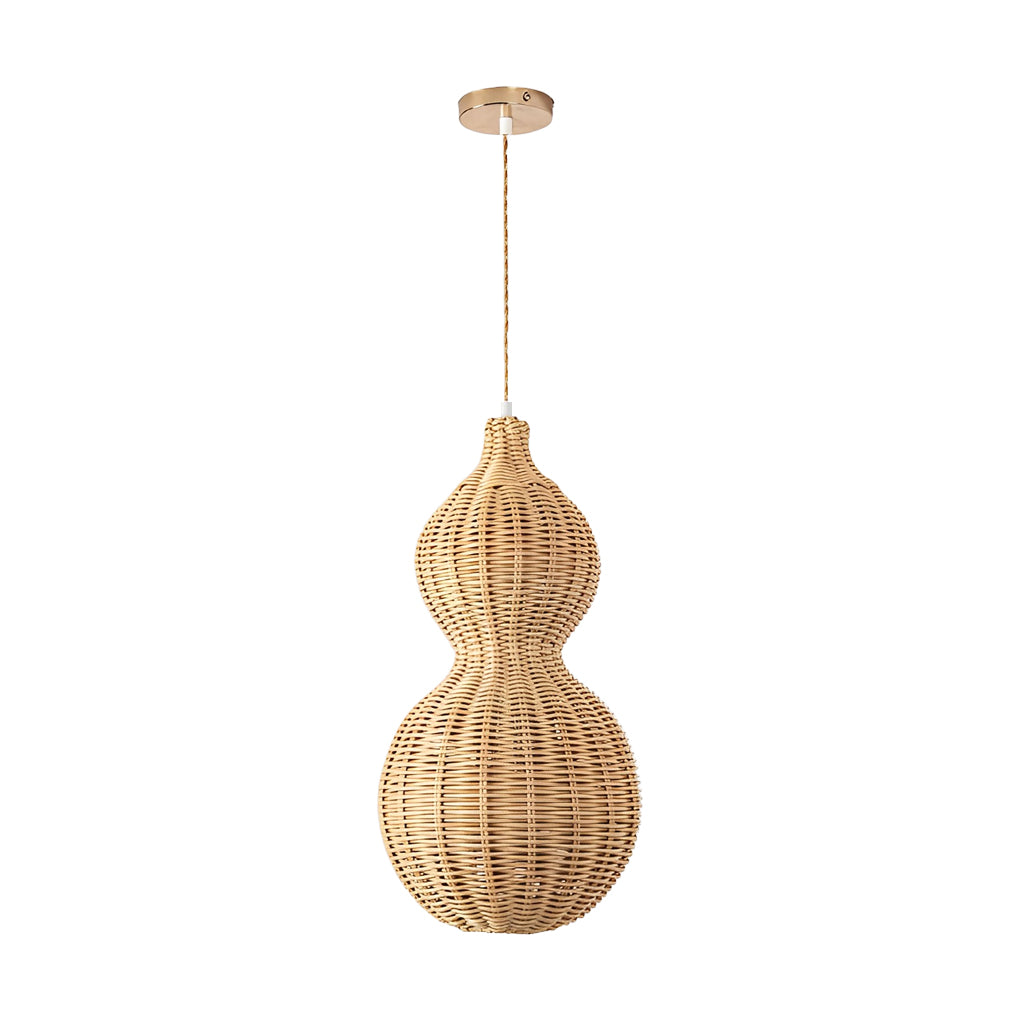 Woven Rattan Pendant Light With Gourd Silhouette, Outdoor Fixture