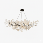 Gingko chandelier branches detail with delicate ceramic leaves