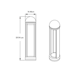 Black and white line drawing showing two views of a cylindrical outdoor light fixture with dimension annotations: 59.94 cm height, 14.