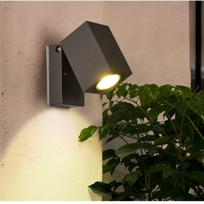 Udendørs vægspotlight, roterbar sort metal- og akryl LED-armatur