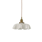 French Flower Pendant Light, Pleated Glass Shade, Brass, E27