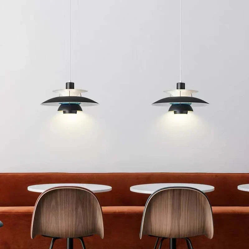 Multicolor Pendant Light With LED Glow, Tiered-Shade Retro Ceiling Lamp