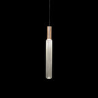A copper-toned gold rod suspends this Clérachic pendant's fluted glass cylinder.