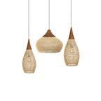 Tall cylinder rattan pendant light with open woven shade