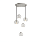 A compact cluster of clear glass shades hangs from a chrome ceiling plate, this Clérachic fixture shown on a white background.