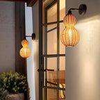 Woven Rattan Pendant Light With Gourd Silhouette, Outdoor Fixture
