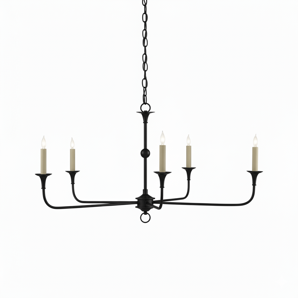 Five-head candle chandelier dimension diagram showing diameter and height