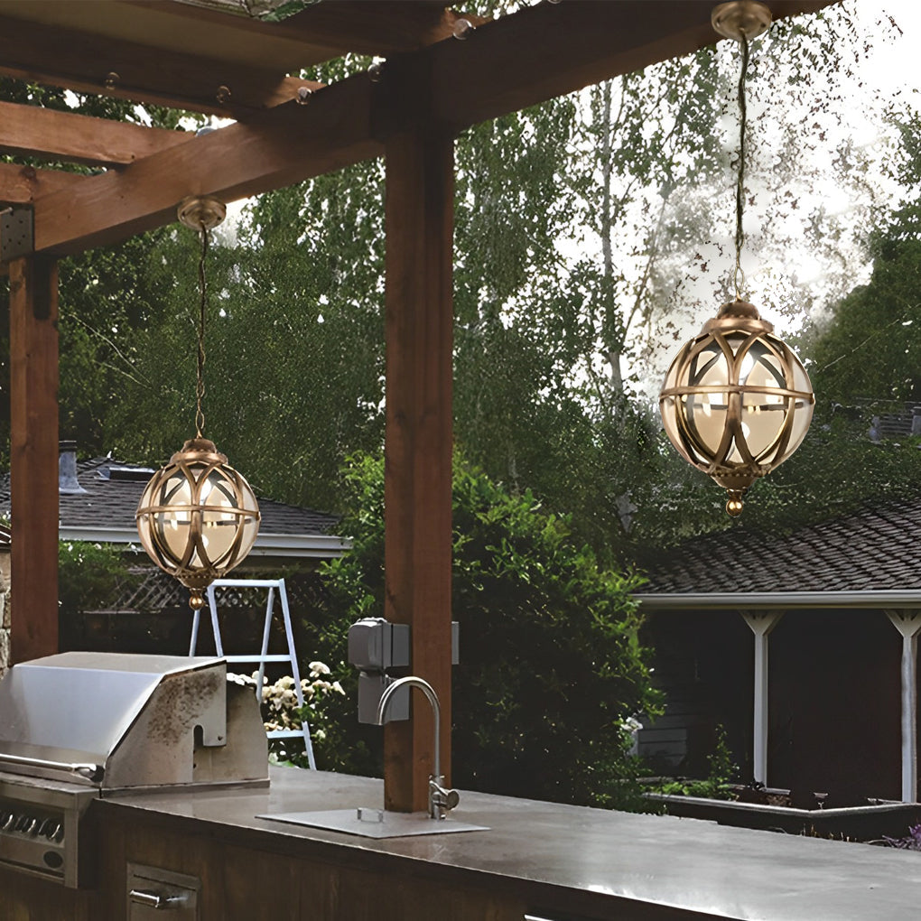 Adjustable Chain Outdoor Pendant Light With Heat-Resistant Glass Shade