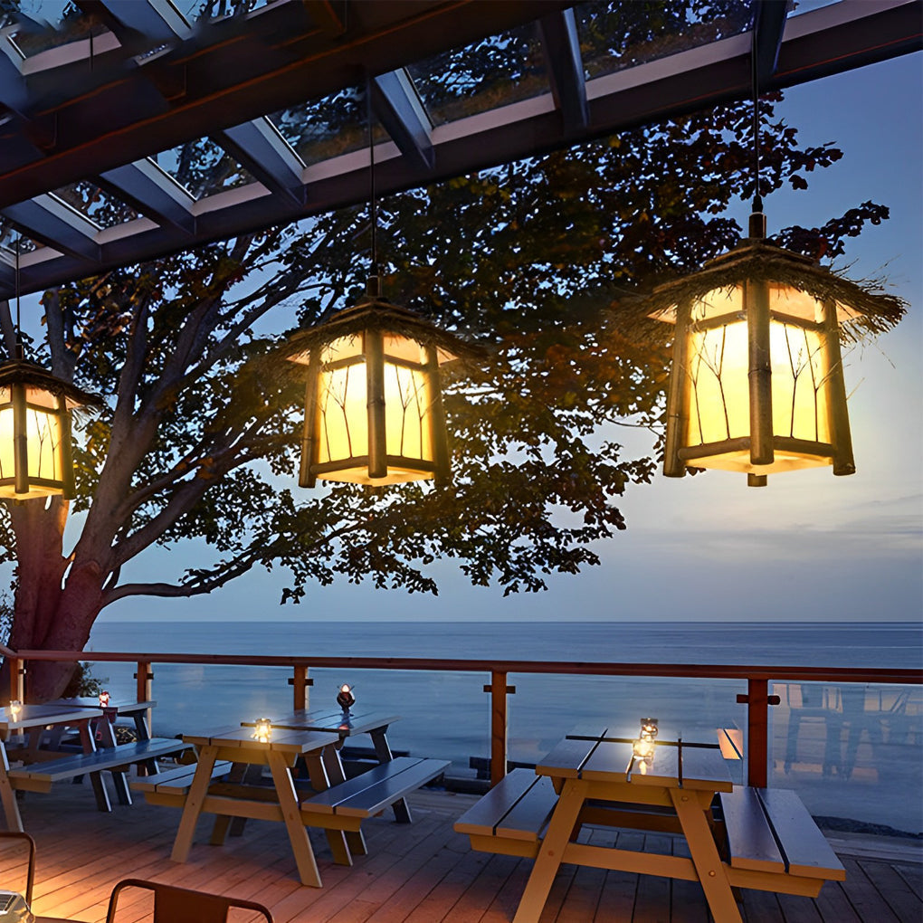 Wyne Branch-Pattern Bamboo-Style Outdoor Lantern Light