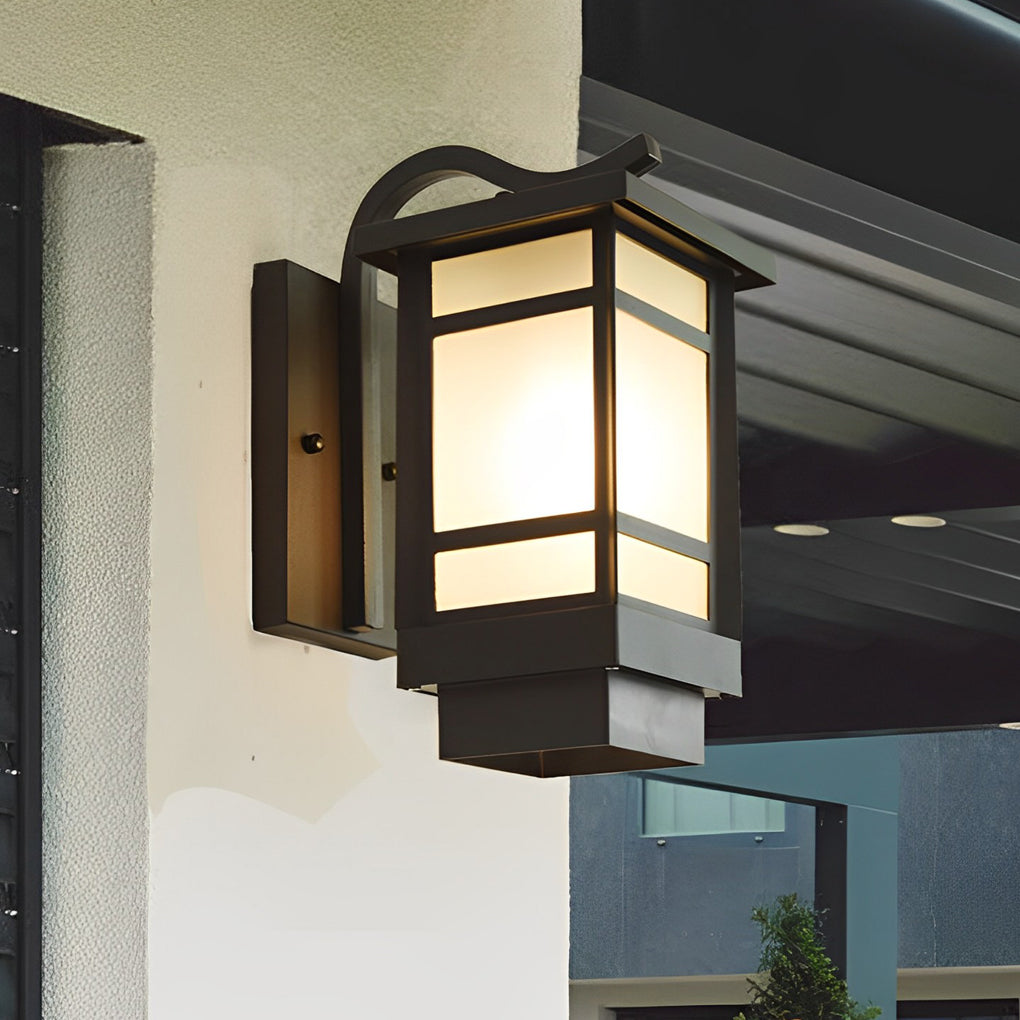 Lampe murale extérieure rétro, abat-jour en verre dépoli avec lumière LED chaude