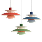 Multicolor Pendant Light With LED Glow, Tiered-Shade Retro Ceiling Lamp