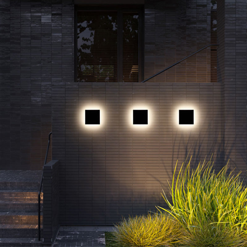 Rund eller firkantet utendørs vegglampe, LED metall design i svart eller hvit