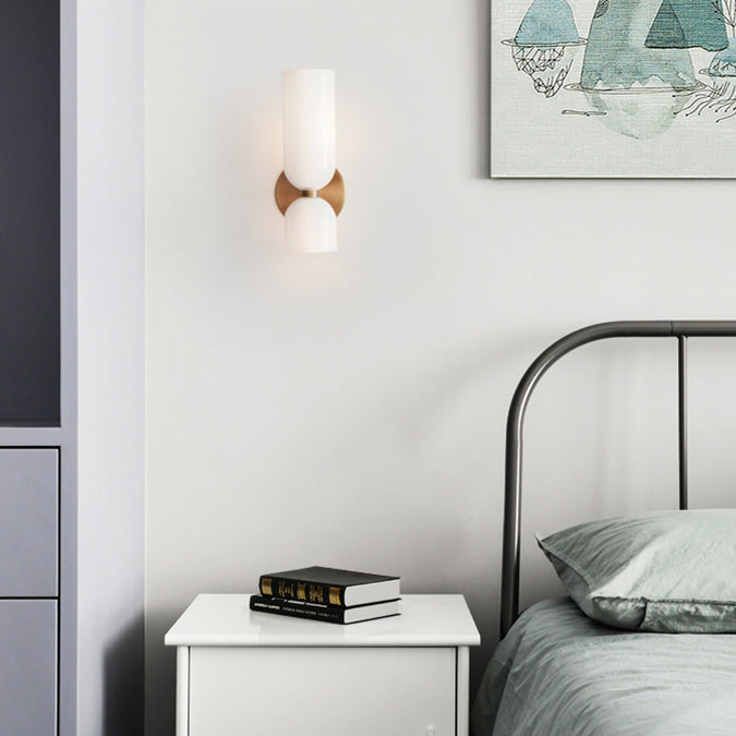 Wall Sconce Light, Valentina Cylindrical Glass Shade, Blue Gray or White