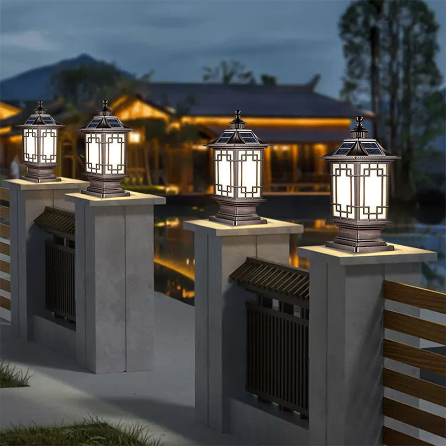 Die-Cast Aluminum Pillar Light, Lantern Shade With 3-Step LED