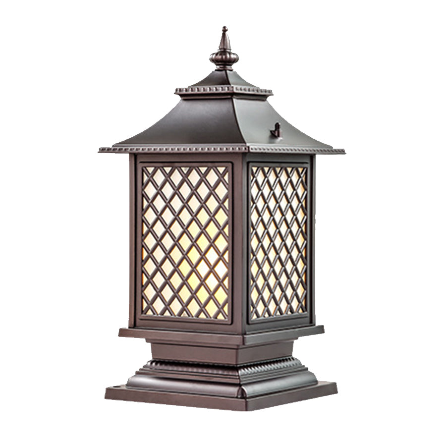 Die-Cast Aluminum Pillar Light, Lantern Shade With 3-Step LED
