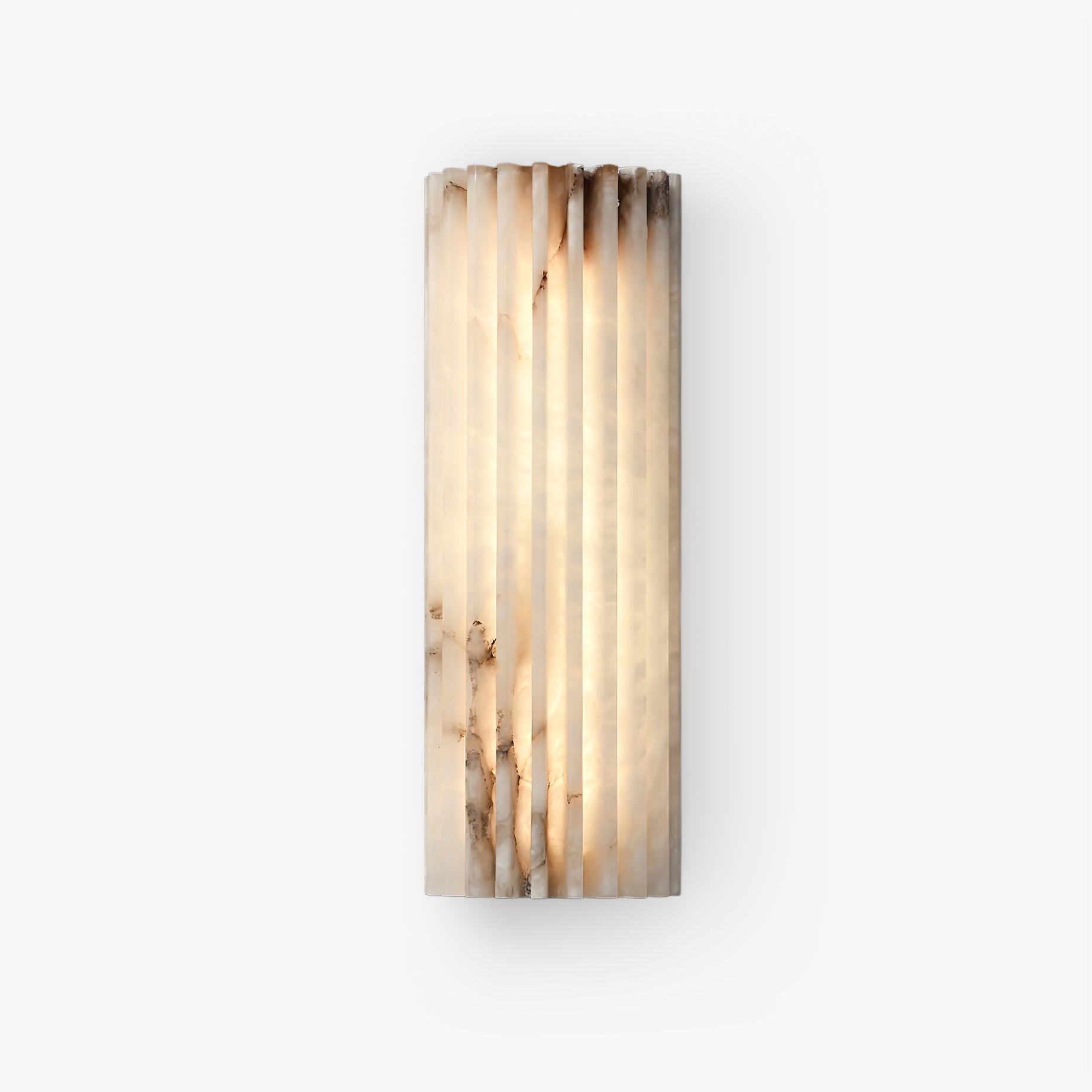 Orcarion alabaster wall light photographed lit on a plain white background, front on and unmounted.