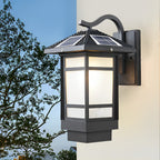 Lampe murale extérieure rétro, abat-jour en verre dépoli avec lumière LED chaude