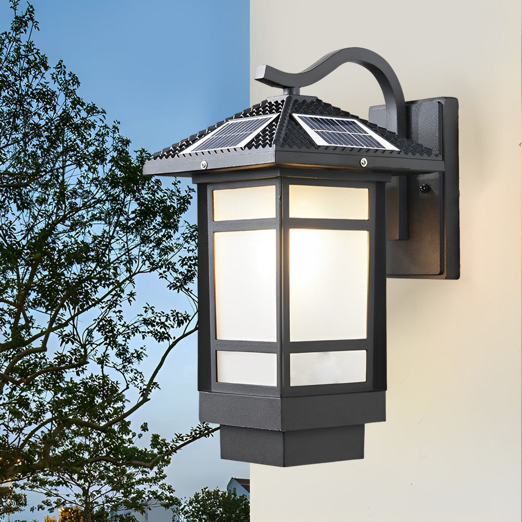 Lampe murale extérieure rétro, abat-jour en verre dépoli avec lumière LED chaude